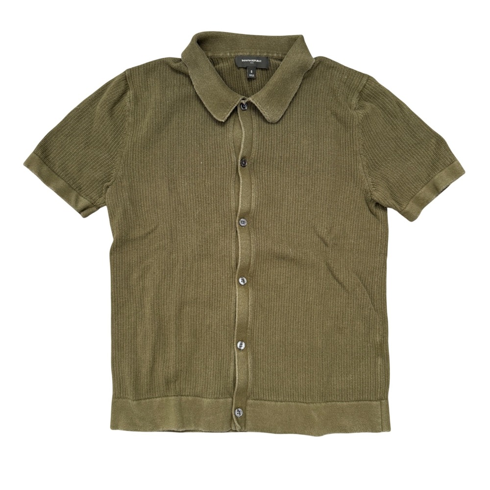 Banana Republic Mens Small Olive Green Ribbed Knit Button Front Polo Shirt